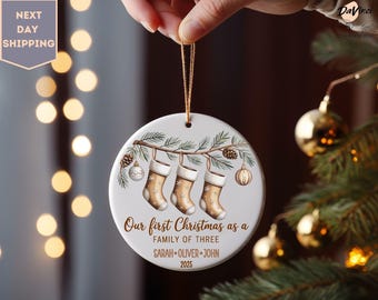 Family of Three Christmas Ornament, Personalized Baby First Christmas Ornament, First Christmas Ornament, Family of 3 Gift, Family Ornament