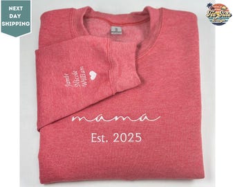 Embroidered Mama Sweatshirt, Personalized Sleeve Sweatshirt, Minimalist Mama Sweater, Mothers Day Gift Sweat for Mom