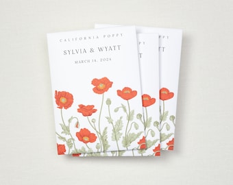 California Poppy Seeds | Vintage Floral Seed Packets | Love is in Bloom | Custom Seed Packets | Floral Wedding Favors | Personalized Favor