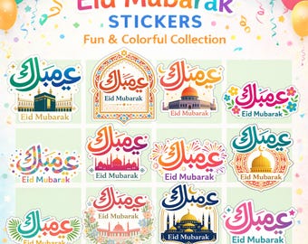 Eid Mubarak Stickers – 2.5” Waterproof Islamic Eid Decor Stickers – Ramadan Party Favors – Muslim Gift Labels