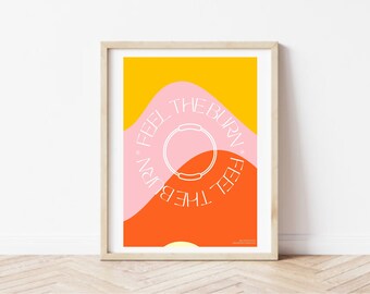 Poster dello Studio Pilates - SENTI IL BRUCIO Poster rosa retrò - Decorazione della stanza Pilates