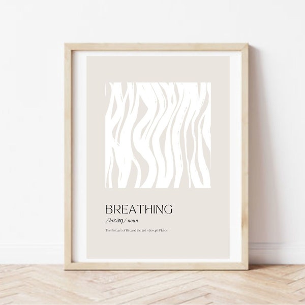 Pilates Studio Poster - "Breathing Quote" Joseph Pilates - Neutral - Pilates Room Decor