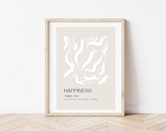 Pilates Studio Poster - "Happiness Quote" Joseph Pilates - Neutral - Pilates Room Decor