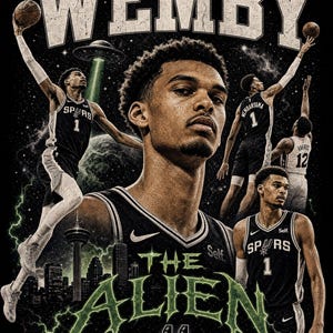 Wemby The Alien PNG | Victor Wembanyama 90s Bootleg Vintage Shirt Design | San Antonio Basketball | Instant Digital Download | Print Ready