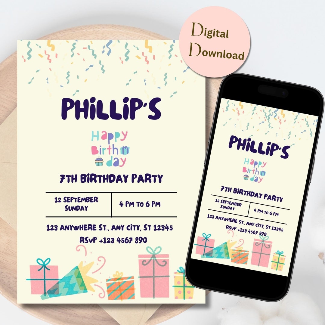 Happy Birthday Invitation Template Editable Birthday Party Invitation