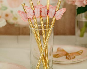 Butterfly Baby Shower Straws, Pink and Gold Butterfly Baby Shower Straws Decor, Butterfly Baby Shower Decor, Butterfly Straws, Butterfly