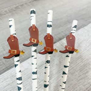 Cannucce da cowboy, stivali MARRONE, stampa mucca, cannucce per festa di compleanno da cowboy, festa western, festa da cowboy, baby shower da cowboy, SET DI 12 cannucce
