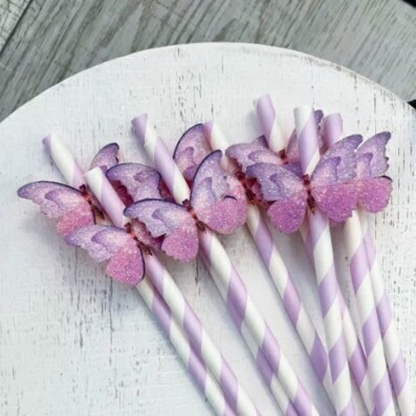 Butterfly Baby Shower Straws, Purple and Pink Butterfly Baby Shower Straws Decor, Butterfly Baby Shower Decor, Butterfly Straws, Butterfly