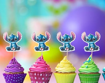 Stitch Cupcake Toppers - 2 Inch Lilo und Stitch Party Dekorationen | "Set ""Stich"" Cupcake Topper, Geburtstag Party Gastgeschenke, Duschdekor - 12er Set -"
