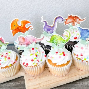 Dinosaur Cupcake Toppers, Dinosaur Birthday, Dinosaur Baby Shower Cake Toppers, Cupcake Toppers for Dinosaur Theme, SET of 7