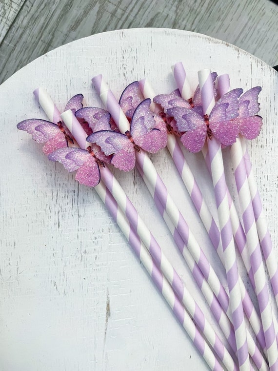 Butterfly Baby Shower Straws, Purple and Pink Butterfly Baby Shower Straws  Decor, Butterfly Baby Shower Decor, Butterfly Straws, Butterfly 