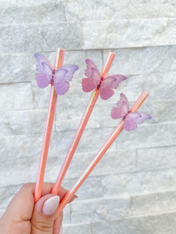 Butterfly Baby Shower Straws, Purple and Pink Butterfly Baby Shower Straws  Decor, Butterfly Baby Shower Decor, Butterfly Straws, Butterfly 