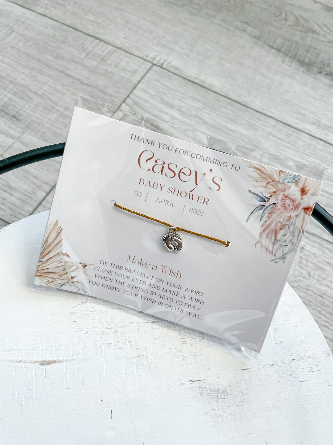 Boho Baby Shower Favors, Pampas Boho Baby Shower Favors, Wish Bracelet