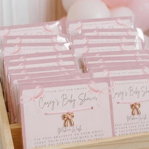 Pink Croquette Bow Baby Shower or Birthday Guest Party Favor Wish Bracelet