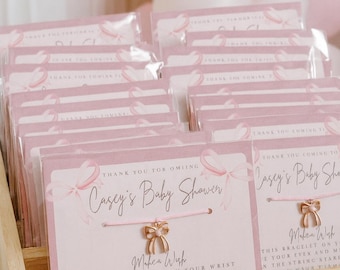 Roze kroket strik babyshower of verjaardagsfeestje gunst wensarmband