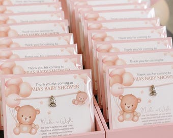 Pink Teddy Bear Wish Bracelet Baby Shower Party Favors, Teddy Bear Shower Favors, Wish Bracelet Teddy Bear Charm Party Favor