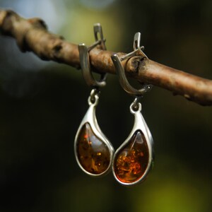 Vintage Sterling Silver Baltic Amber Earrings