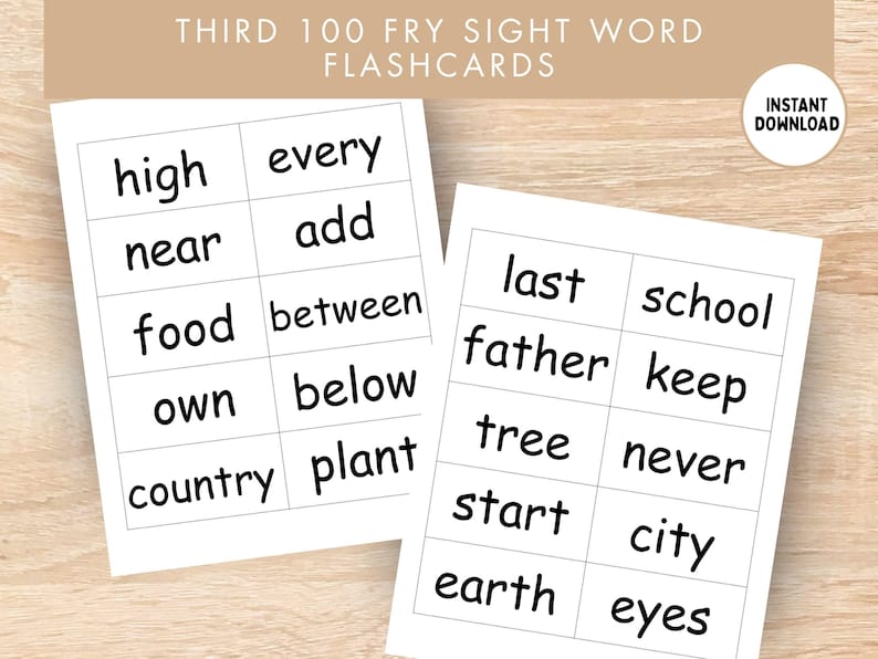 Third Grade Sight Words Flashcards: 100 Printable Fry Words (PDF) - Etsy