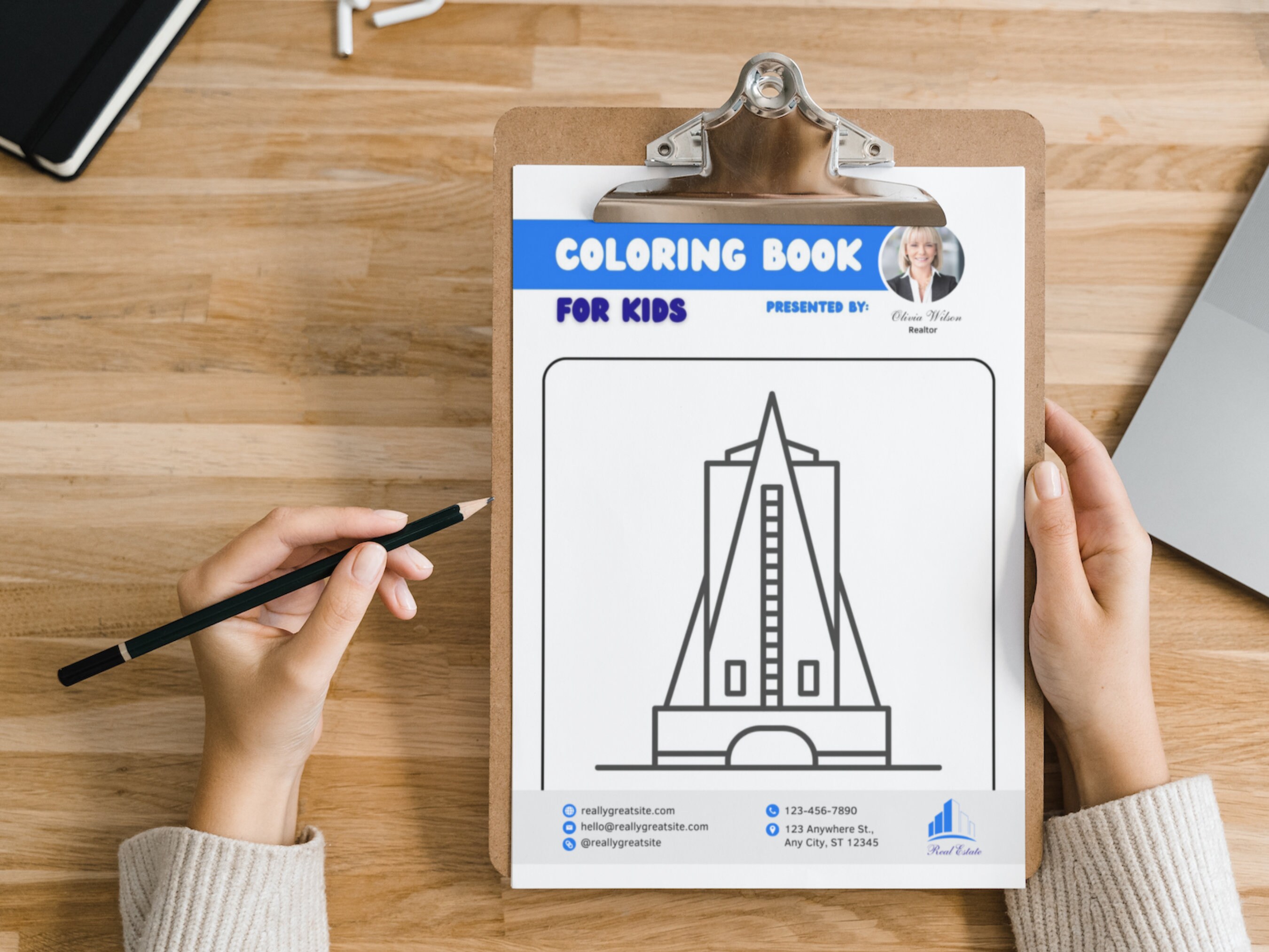 Branded Kids Coloring Book for Real Estate Agent, Realtor Marketing and