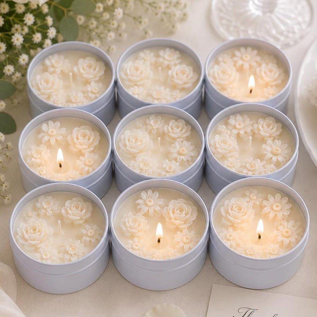 Floral Soy Candle – 4oz Wedding Favor, Bridesmaid Gift, Natural Wax - Etsy