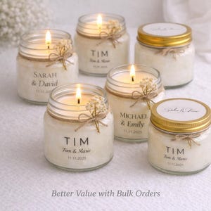 Personalized Soy Wax Candle, Dried Floral Wedding Favor, Custom Text ...