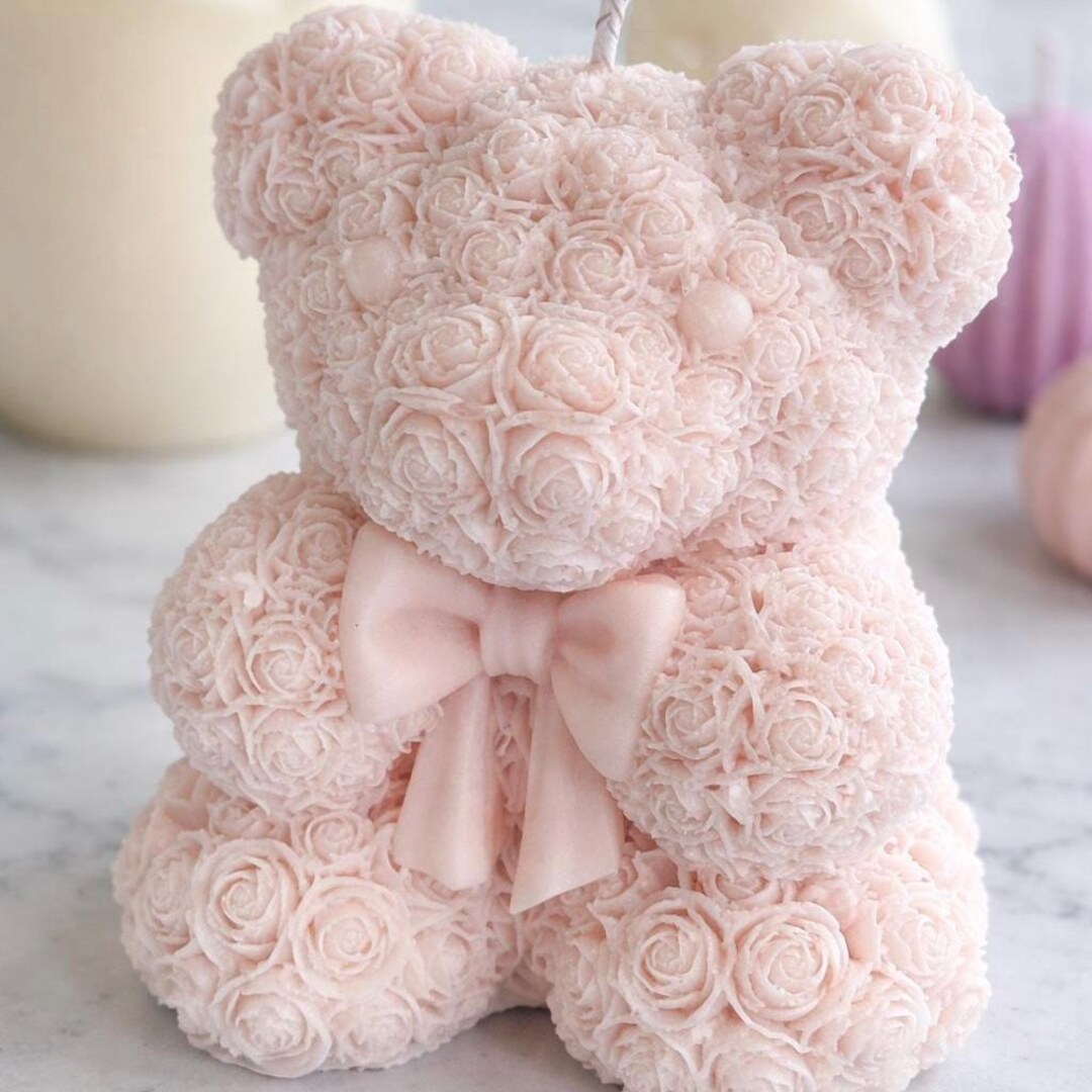 Handmade Rose Teddy Bear Candle – Floral Decorative Gift - Etsy