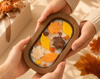 Fall Leaves Soy Candle: Dough Bowl, Autumn Home Decor, 16 oz