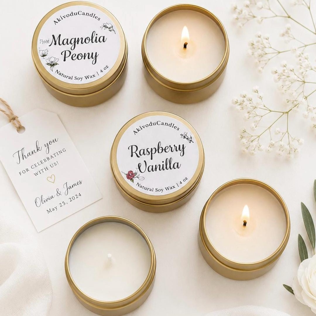 4 Oz Soy Wax Candle: Wedding Favor, Bridal Party Candle, Natural ...