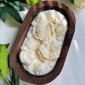 Brown Wood Dough Bowl Candle: Soy Wax Floral Candle, 15 oz