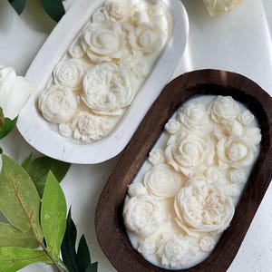 Flowers Blossom Candle in Wood Dough Bowl 16 oz - Morher’s Day candle, gift idea for her, birthday candle, wedding candle gift, gift for mom
