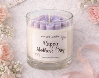 Happy Mothers Day Candle | Hand-poured Natural Wax Floral Design, Mother’s Day Gift