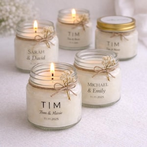 Personalized Soy Wax Candle, Dried Floral Wedding Favor, Custom Text ...