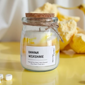Banana Milkshake Soy Wax Candle: Cozy Glass Jar, 6 oz