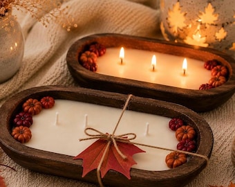 Fall Dried Pumpkins Dough Bowl Candle: Pumpkin Spice Scented  (16oz)