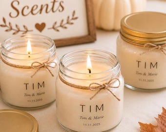 Fall Scented Personalized Soy Wax Candle, Wedding Favor, Custom Text Party Favors