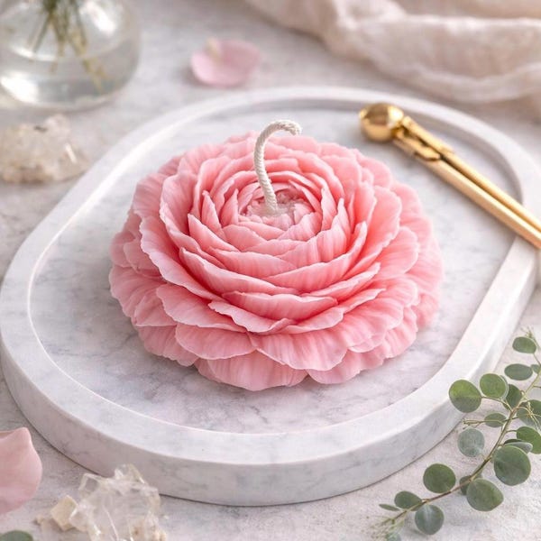 Peony Flower Candle Gift For Her, Wedding and Bridal Favors, Luxury Floral Home-Decor