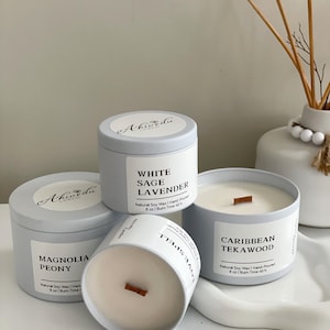Soy Wax Candle with Wood Wick: 8 oz Gift Candle Favors