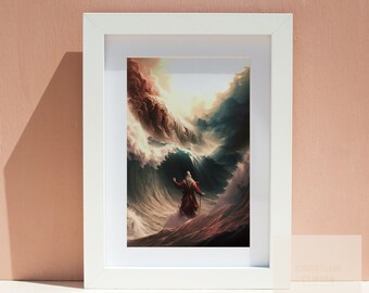 Moses Abschied vom Roten Meer, Digitaldruck, Bibel Wandkunst, Glaubenskunst, Rotes Meer überqueren, Altes Testament
