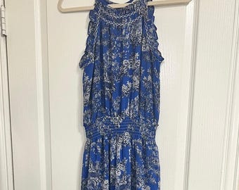 chinese dress ladies Blue Floral V-Neck Ruffle Maxi Dress
