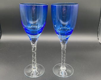 アンティークグラス　オペーク（乳白色）ツイストステム　ゴブレットR1543ダI ブルーステムワイングラス - ツイストステム、クリアボウル（4個セット