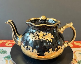 Rare Vintage Arthur Wood Black With Gold Teapot - Etsy