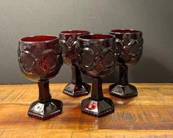 Vintage Avon 1876 Cape Cod Collection Ruby Red Wine Glasses