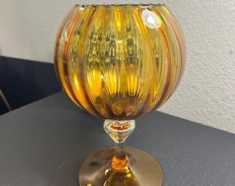 Vintage Amber & Clear Murano Glass Compote