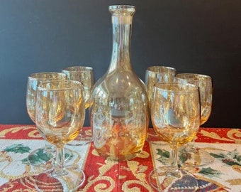 Vintage West Virginia Glass Gold Iridescent Decanter Set