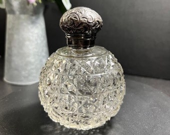 Birmingham Large Cut Glass Perfume Bottle with Sterling Silver Cap