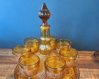 Vintage Amber Tiara Glass Decanter Set