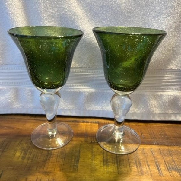Green Water Goblets Etsy