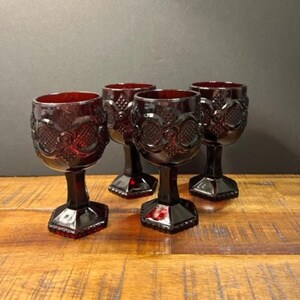 Vintage Avon 1876 Cape Cod Collection Ruby Red Wine Glasses