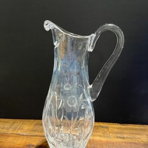 Large Etched Crystal Pitcher