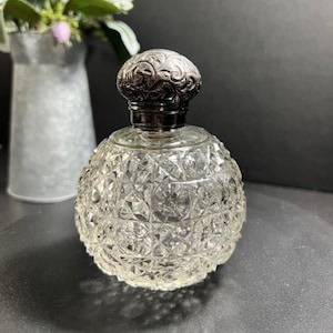 Birmingham Large Cut Glass Perfume Bottle with Sterling Silver Cap